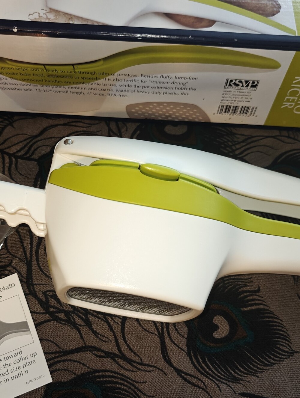 RSVP International Potato Ricer White/Green w/ 2 Plates Plastic/SS 13.5in